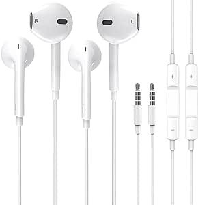 2 Pack Headphones Earphones Earbuds 3.5mm Wired Noise Isolating with Built-in Microphone Volume Control Compatible with iPhone/Samsung/Android/MP3/Computer/Laptop/School