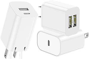 3Pack iPhone 15 Fast USB C Charger Block &USB Wall Charger Dual Port Cube Power Adapter&Dual Port USB-C Wall Plug-in USB Charger, Charging for iPhone 15 Pro/14 Pro Max/iPad Pro/Android Phones and More