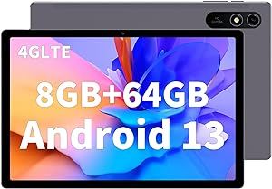 Android 13 Tablet, 10.5 inch Tablets with 1920x1200 IPS Touch Screen, 4GLTE, GPS, 8GB RAM 64GB ROM 1TB Expand, Octa-Core Processor, 13MP 8MP Dual Camera, Face, Bluetooth5.0