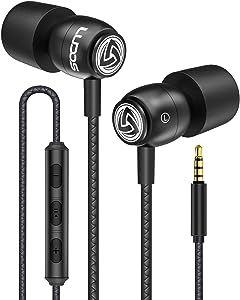 LUDOS Clamor Wired Earbuds in-Ear Headphones, 5 Years Warranty, Earphones with Microphone, Noise Isolating Ear Buds, Memory Foam for iPhone, Samsung, School Students, Kids, Women, Small Ears - Black