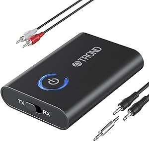 TROND Bluetooth 5.2 Transmitter Receiver, 2-in-1 Bluetooth Adapter for TV to Airpods or Wireless Headphones, Low Latency, 3.5mm Bluetooth Audio Adapter for Airplane Gym Equipment Home Stereo
