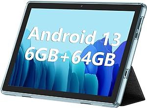Android Tablet, 10.1 inch Android 13 Tablets 6GB RAM 64GB ROM 1TB Expand, 1280x800 IPS HD Touchscreen,6000mAh Battery, Bluetooth, Dual Camera, GMS, WiFi (Blue)