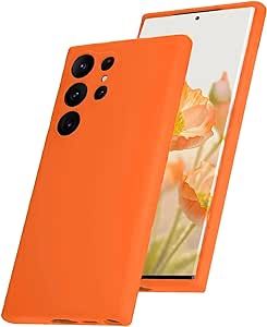 Ofmeaw for Samsung Galaxy S22 Ultra Case 6.8 Inch, Slim Liquid Silicone Shockproof Full Body Protective Case Cover with Soft Microfiber Lining Orange