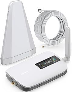 HiBoost Cell Phone Booster for All Carriers| Up to 2000 Sq Ft| Cell Signal Booster Display Screen| High Power Outdoor Receiving Antenna|for 5G/4G/3G LTE |App Service + Install|FCC Approved