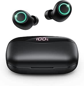 PSIER Wireless Earbuds Bluetooth Headphones 153H Playtime Ear Buds Digital LED Display Cell Phones Charging Function with 2000mAh Charging Case Built in Mic Clear Calls in Ear Earphones for Sports