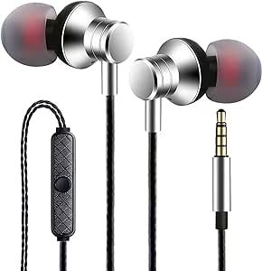 Empsun Wired Earbuds Headphones with Microphone Stereo Bass Earphones Noise Isolation in-Ear Headset Compatible with All Smartphones Tablets iPod IPad MP3 Player That with 3.5 mm Interface(Silver)