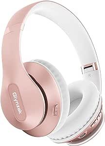 Glynzak Wireless Bluetooth Headphones Over Ear 65H Playtime HiFi Stereo Headset with Microphone and 6EQ Modes Foldable Bluetooth V5.3 Headphones for Travel Smartphone Computer Laptop Rose Gold WH207A