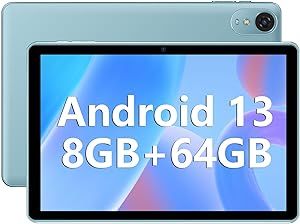 WXUNJA 10 inch Tablet Android 13 Tablets, 8GB 64GB Processor 6000mAh Battery, 1280x800 IPS HD Touchscreen 5MP+8MP Camera, Bluetooth,WiFi (Blue)