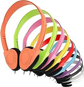 Redskypower 10 Pack Multi Color Kid's Wired On Ear Headphones, Individually Bagged, Disposable Headphones Ideal for Students in Classroom Libraries Schools, Bulk Wholesale