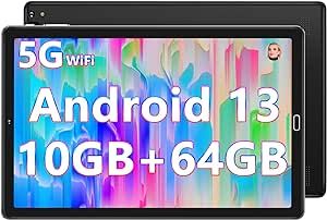 2023 Newest Tablet 10-inch 10GB RAM 64GB ROM 1TB TF, Android 13, WiFi 5G/2.4G, Bluetooth 5.0, Google GMS, Widget, Split-Screen Function, AGPS, OTG, Type-C, 3.5mm AUX, 6000mAh, 8+5MP, Black