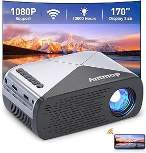 Antmap Mini Projector with WiFi, Upgraded iPhone Projector Supported Full HD 1080P Small WiFi Projector Proyector Portatil Compatible with HDMI/USB/VGA/AV/Smartphone/TV Box/Laptop
