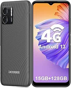 DOOGEE N50 2023 Unlocked Cell Phone, 15GB+128GB Android 13 Smartphone, 6.52" Display Android Phone, 50MP AI Camera Dual 4G Phones Unlocked, 90dB Loud Speaker, OTG, Fingerprint, T-Mobile - Grey