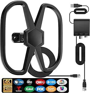 910 Miles Long Range TV Antenna-2023 Newest Digital TV Antenna-Support Double TV,360° Adjustable/Reception Indoor Outdoor Antenna Support 8K 4K 1080p&All Old TV-Signal Booster with 32FT Coaxial Cable