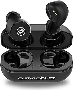 Asivio Buzz True Wireless Earbuds, Comfortable Fit, Bluetooth with Crystal Clear Microphone for Phone Calls and Deep Bass for Music, Noise Isolation Water Resistant Headphone Type-C Charging Cable.