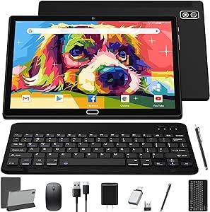 Tablet 10 Inch Android 11 Tablets, 2 in 1 PC with 4+64/128GB Storage Octa-Core, Dual Sim Card Slots Support 4G Cellular Tablet with Keyboard,13MP Camera, 6000mAh Battery, GPS, Bluetooth, WiFi