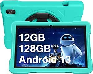 2023 Kids Tablet, 10 inch Android 13 Tablets for Kid Toddler 12GB+128GB 6000mAh Tablet with Shockproof Case, 5G WiFi, Google Kids Space Parental Control, 1280 * 800 HD Touchscreen Dual Camera -Green