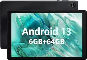 Lville Android 13 Tablet, Octa-Core Android Tablet, 10 inch Tablet, 6 (4+2) RAM 64GB ROM (1TB TF) Tablet Android with Bluetooth, WiFi, Fast Charging, Dual Camera (Black)