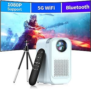 Mini Projector with 5G WiFi and Bluetooth,1080P Supported Projector with Projector Stand,Movie Projector Compatible with iOS/Android Phone/Tablet/Laptop/PC/TV Stick, Game, USB (Blue)