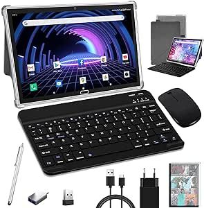 Tablet with Keyboard, Android 11.0 2 in 1 Tablets, 10.1 inch Tablet HD, 4GB RAM 64GB ROM 256GB Expandable, Octa-Core Processor, WiFi, GPS, Bluetooth, Google Certified Tablet PC