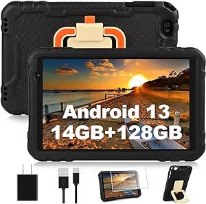 2023 Tablet 10 inch Android 13 Tablets with Octa-Core, 14GB RAM 128GB ROM, 8000mAh Battery, Drop-Proof Case, TF 512GB, HD IPS Touchscreen, 5G/2.4G WiFi, Bluetooth 5.0, GPS, Split Screen Support -Black