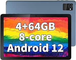 Tibuta Android Tablet 10 Inch, Octa-Core Android 12 Tablet with 7000mAh Battery (Max 14-Hour), 4GB+64GB ROM Gaming Tablets, 10.1 in HD Large Screen Tablet Build in 5+8MP Camera/WiFi/GPS/BT