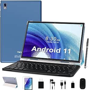 ???????????? Android 11 Tablet 10.1 Inch 2023 Newest Tablets, 4GB + 64GB (Max 128G) 8000mAh Battery with Bluetooth Keyboard | Mouse | GPS | Dual Camera | Case | WiFi support and More - A6 (Blue)