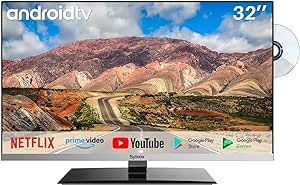 SYLVOX Smart RV TV, 32 inch TV with DVD Player Built-in, 12 Volt TV for RV Camper 1080P FHD, Android Smart Free Download APPs, Support WiFi Bluetooth, 2 HDMI & 2 USB, AC/DC Powered, Frameless Design