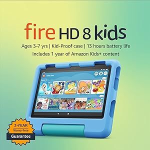 Amazon Fire HD 8 Kids tablet | ages 3-7 | ad-free content | if it breaks, we will replace it | parental controls | 8" HD display , 64 GB, Blue